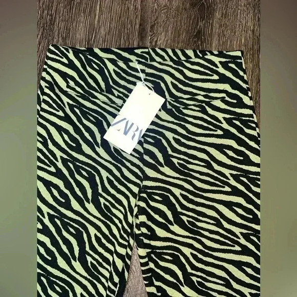 ZARA Zebra Print Jacquard Pants Green/Black Knit Sz S - Picture 10 of 14